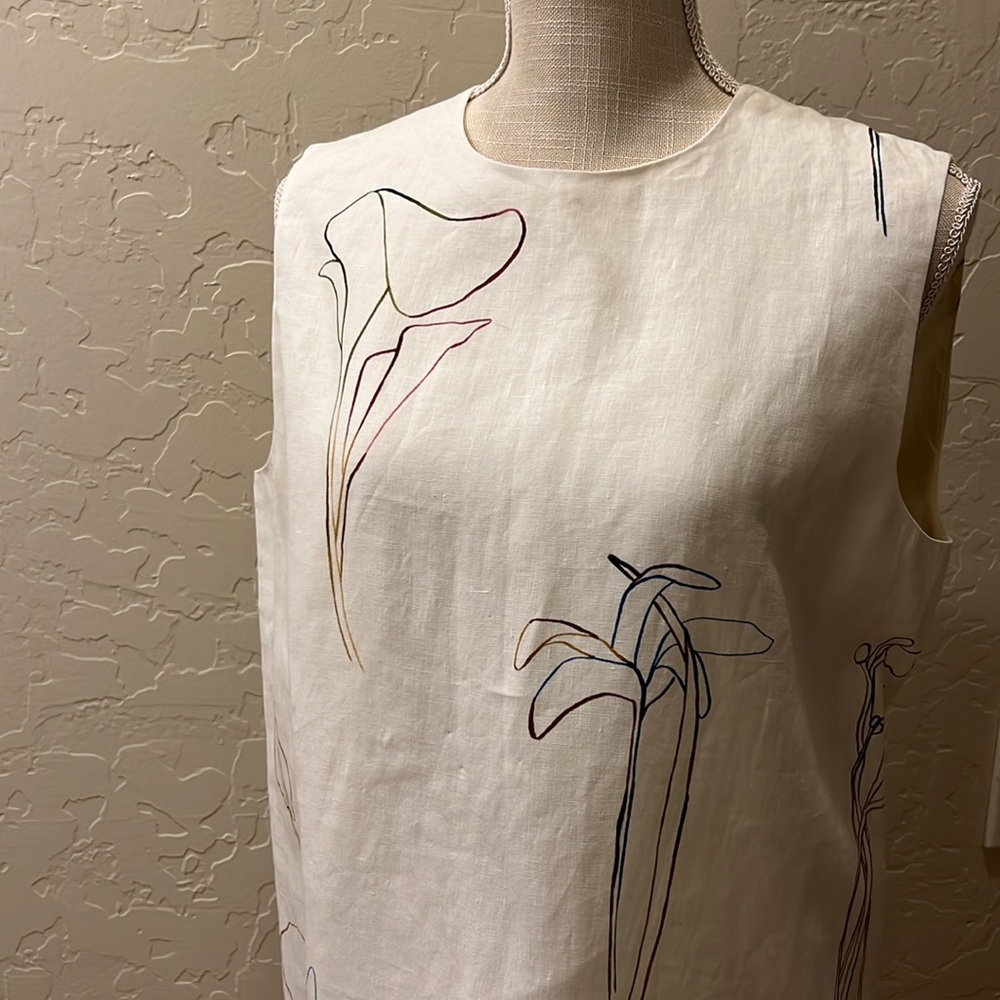 Theory Cream Floral linen Midi Dress